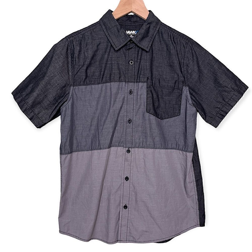 Tony Hawks Boys Button Up Shirt in Colorblock Grey‎ and Black Size XL